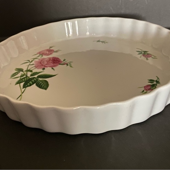 VTG Christine Holm Fluted Ceramic Pink Rose Floral Quiche Pie Tart Baking Dish - Picture 4 of 4